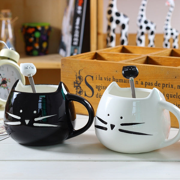 Ceramic Cute Cat Mugs With Spoon Coffee